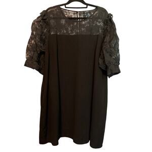 City Chic Black Shift Dress with Lace Cuffed Sleeves Size 20